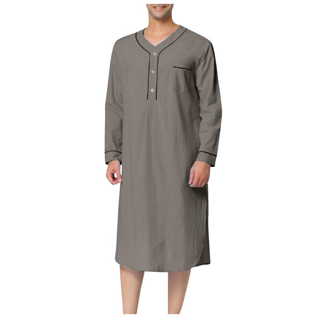 XDZJLR Men Shirts Muslim Arabia Long Sleeve Pocket Loose Robe Solid Pocket Tops