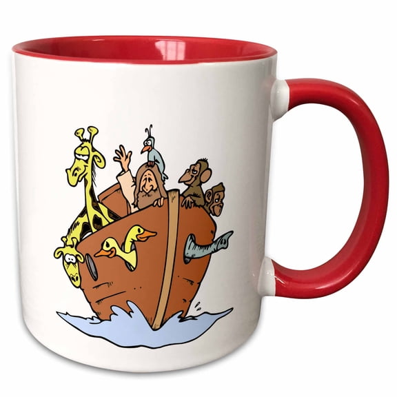 3drose, Noahs Ark with Animals, 15oz Two-tone Red Mug