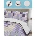 thumbnail image 3 of Full Size Quilt Bedding Set, Spring Floral Reversible Summer Quilt 3 Pieces, Dark Purple Flowers Patchwork Grid Bohemia Lightweight Bedspreads Coverlets with 2 Pillow Shams for All Seasons, 3 of 5