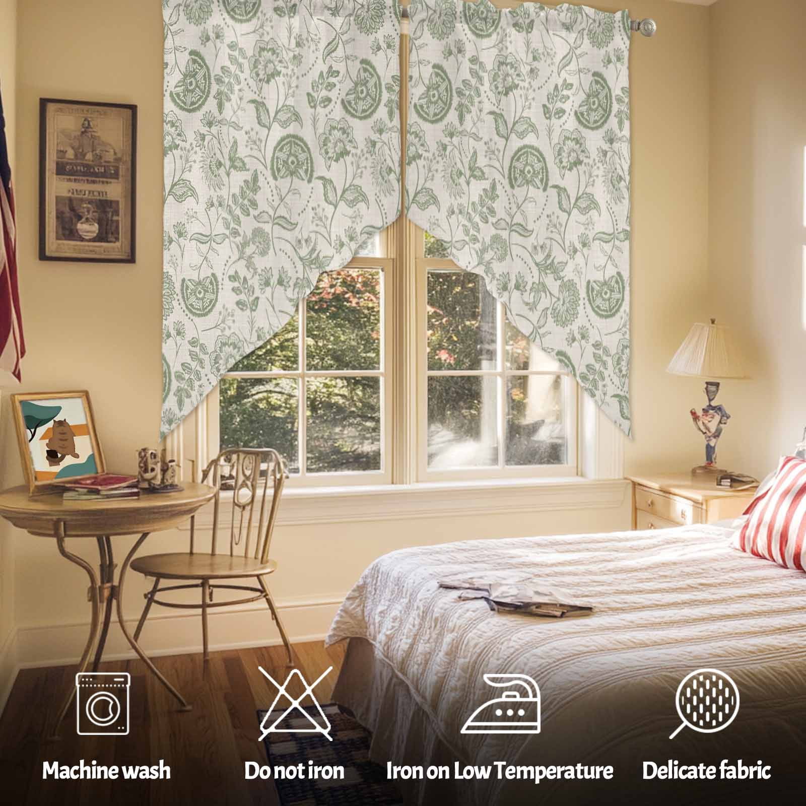 Farmhouse Sage Green Floral Swag Valances for Windows 2 Pack Linen Boho Paisley Flower Rustic Swag Kitchen Curtains 63 Inches Long Rod Pocket Short Window Treatment for Kitchen Bathroom 36"x63"