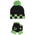 thumbnail image 1 of Minecraft Boys Beanie and Gloves -Black and Green Creeper Face Youth Beanie and Gloves Set, Adjustable - Unisex, Black Pom Pom, 1 of 5