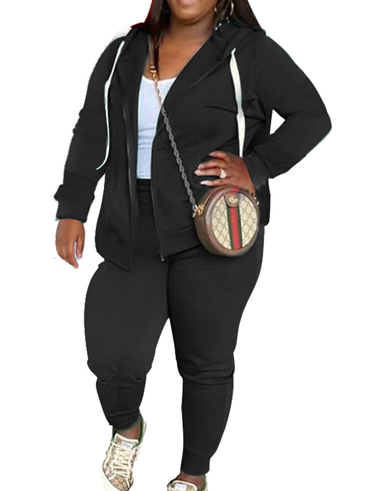 Capreze Plus Size Sweatsuits for Women Drawstring Tracksuit Sets Long