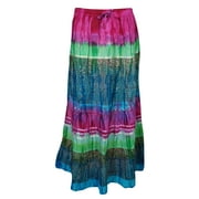 Mogul Indian Cotton Blend Long Skirts Tie Dye Vintage A-line Peasant Skirts