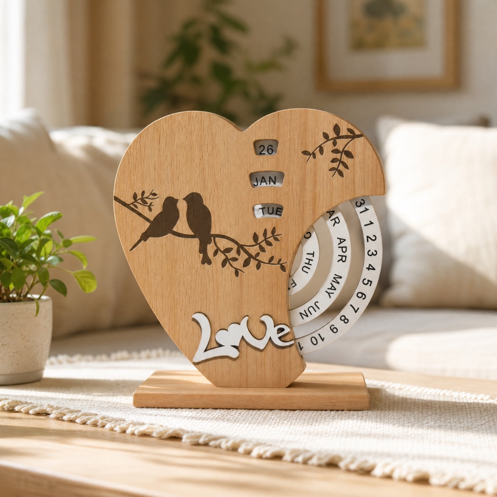 Heart Shaped Perpetual Desk Calendar Manual Rotatable forever Table Calendar Elegant Desktop Decor Ornament for Home office Study Table Display Meaningful Gift