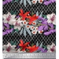 thumbnail image 1 of Soimoi Black Cotton Duck Fabric Geometric Check,Lily & Floral Print Fabric by the Yard 42 Inch Wide, 1 of 1