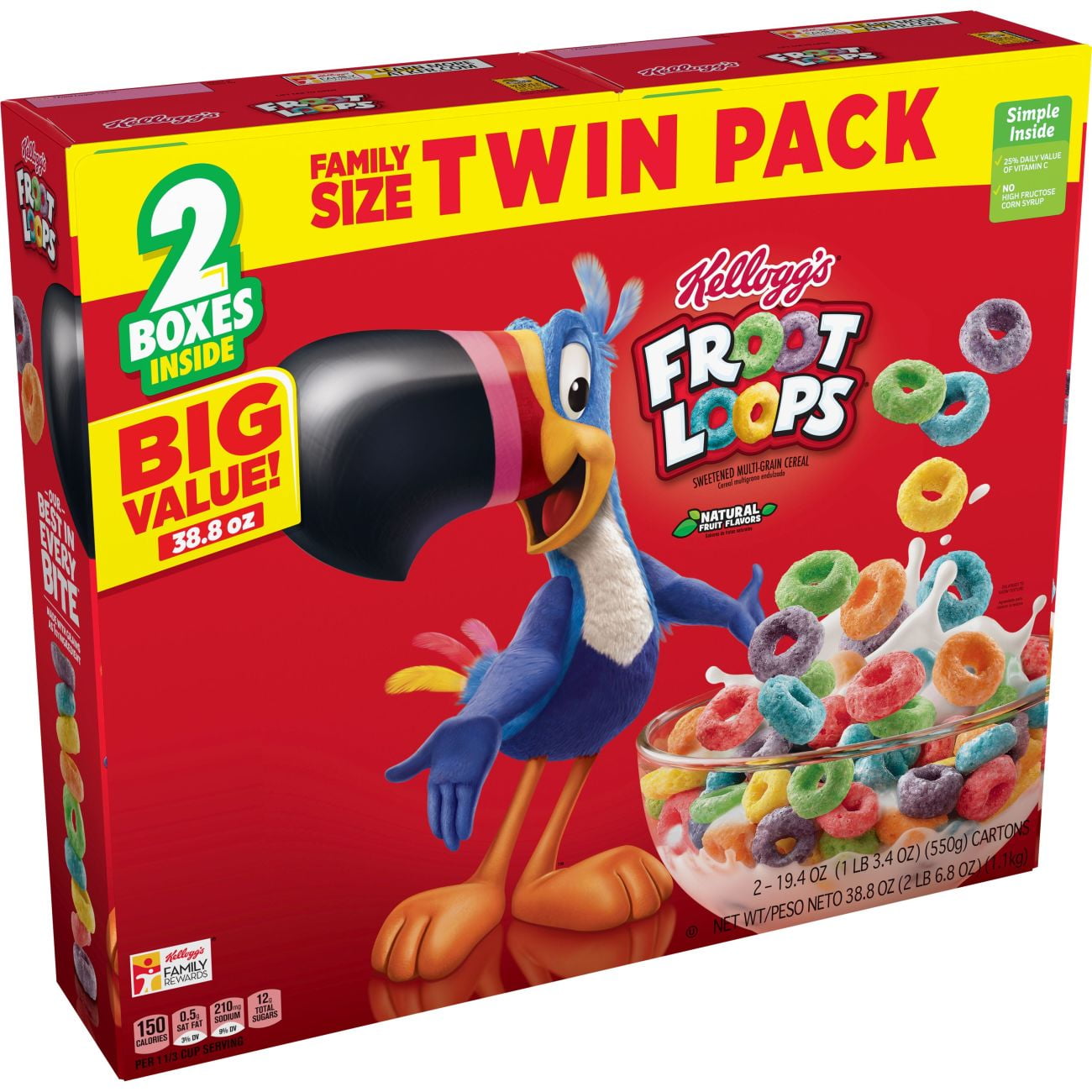 Kellogg's Froot Loops, Breakfast Cereal, Original, Family Size, Twin