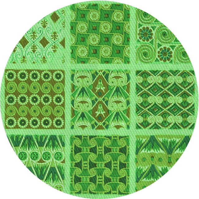 Ahgly Company Tapis d'Intérieur Rond Lavable en Machine Vert Émeraude Transitionnel, 8 Pieds Rond