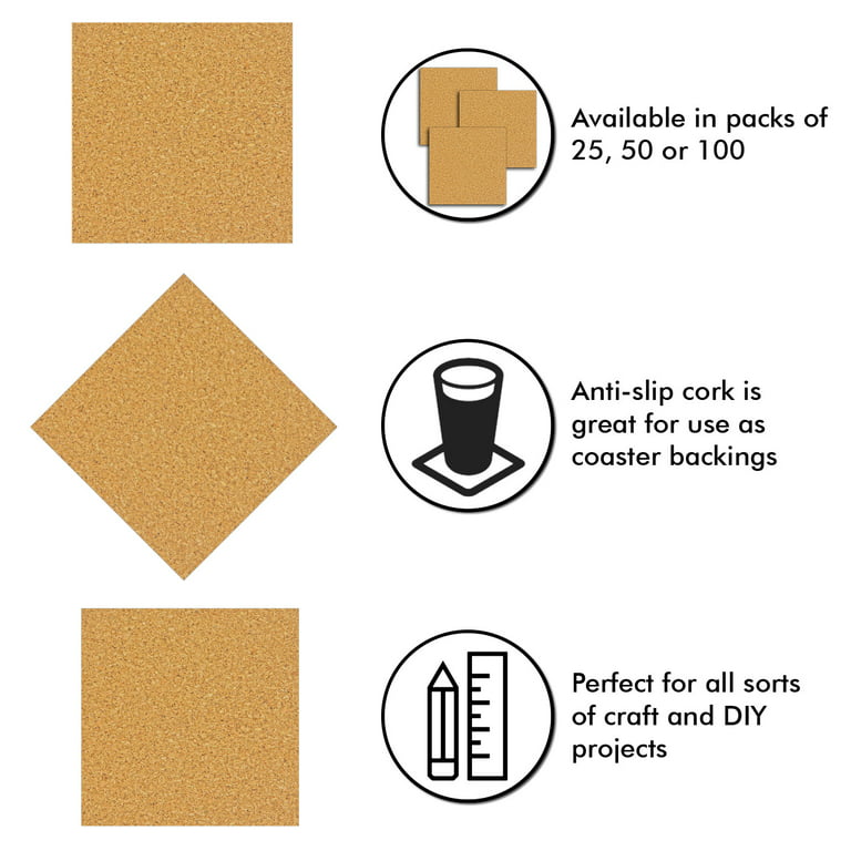  50 Pack Self Adhesive Cork Squares, 6 x 6 Inches Cork