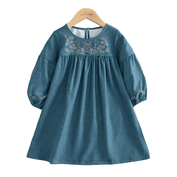 LYMAYTER Girls Denim Dress Toddler Long Sleeve Round Neck A-Line Dress Casual Spring Fall Outfit