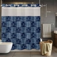 thumbnail image 3 of Abstract Art No Hook Shower Curtain with Snap in Liner Vintage Flowers Plants Lines Dark Blue Plaid Geometric Waterproof Bathroom Shower Curtain with See Through Top Window for Bathtub 72" x 78", 3 of 9