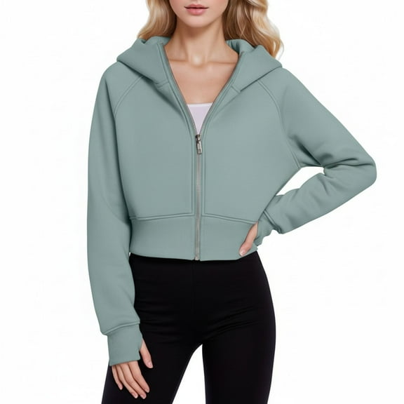 Bibifish Womens Hoodie Cropped Fit Full Zip Up Hoodie Jacket Soft Knit Relaxed Sleeve Casual Daily Wear Modern Chic Hoodie Jacket With Pocket
