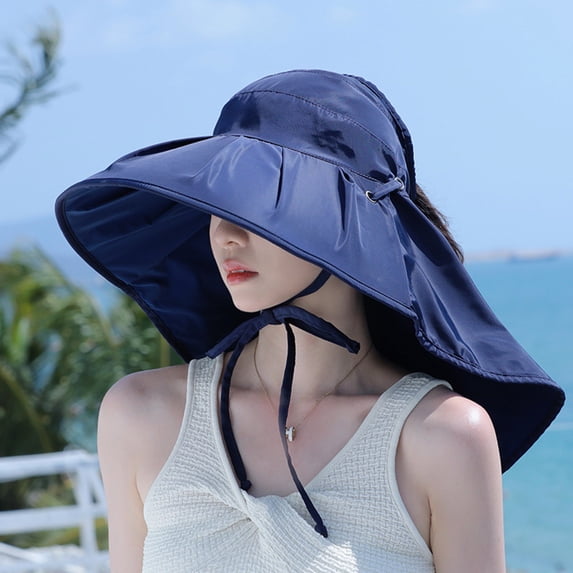 FUZHIQ Women's Wide Brim UV Protection Sun Hat with Neck Flap, Foldable Bucket Hat with Adjustable Chin Strap for Beach, Hiking, Summer Outdoor Activities