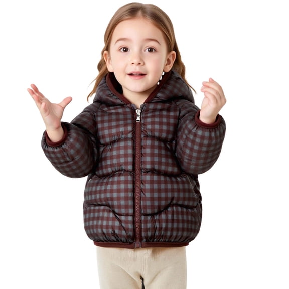 Zpanxa Girls Winter Jackets Kids Abstract Stripe Print Hooded Puffer Jacket Toddler Girls Loose Bubble Warm Winter Coat