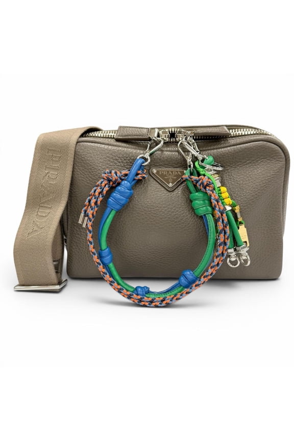 Pre-Owned PRADA 2VH181 Triangle Logo Trick Charm Vitello Daino Leather Shoulder Bag, Greige,...