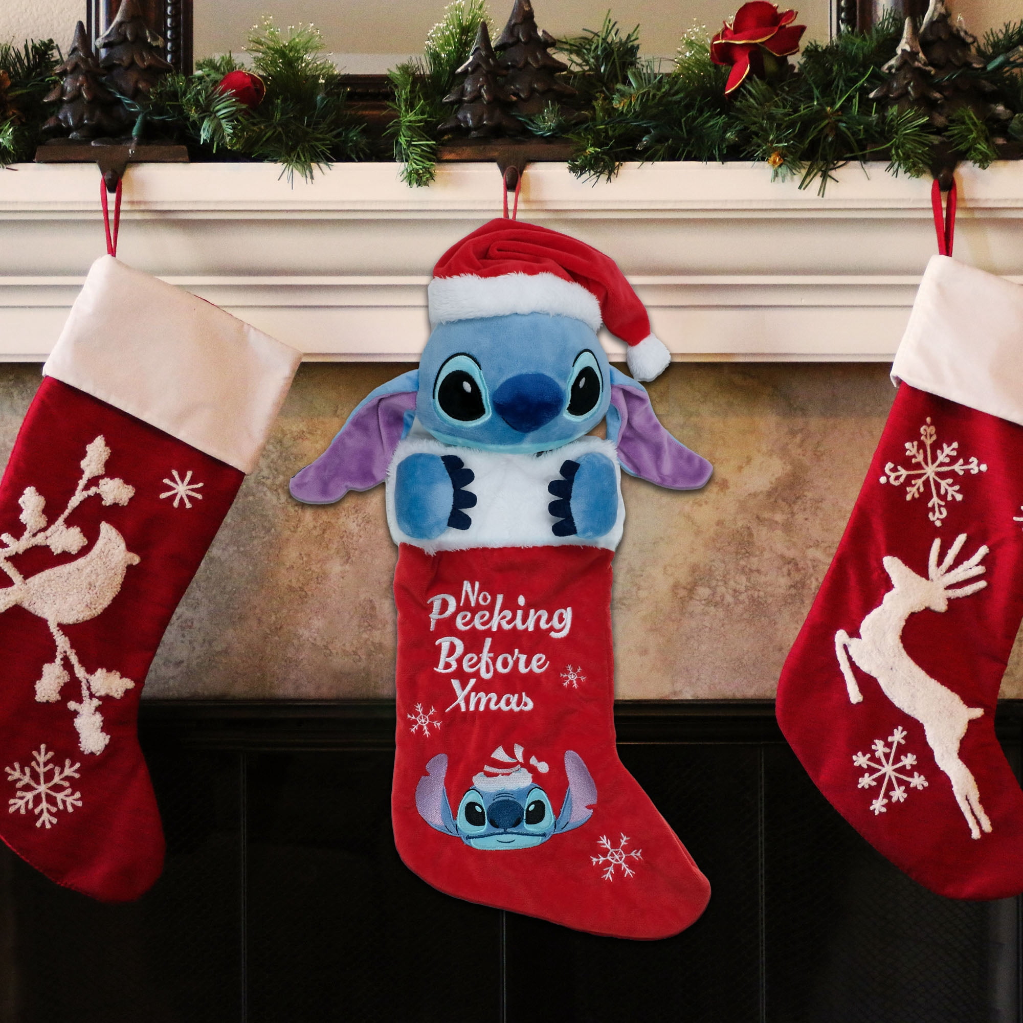 Stitch 3D Plush Head Christmas Stocking – No Peeking Before Xmas Design
