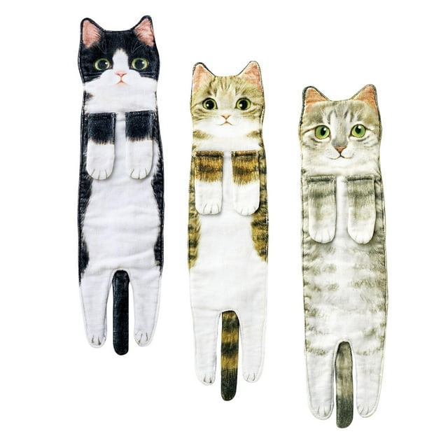 DOLITY 3 Pcs Serviettes à Main Amusantes Multifonctions Chat Dessin Animé Décoratives pour Sécher les Mains L