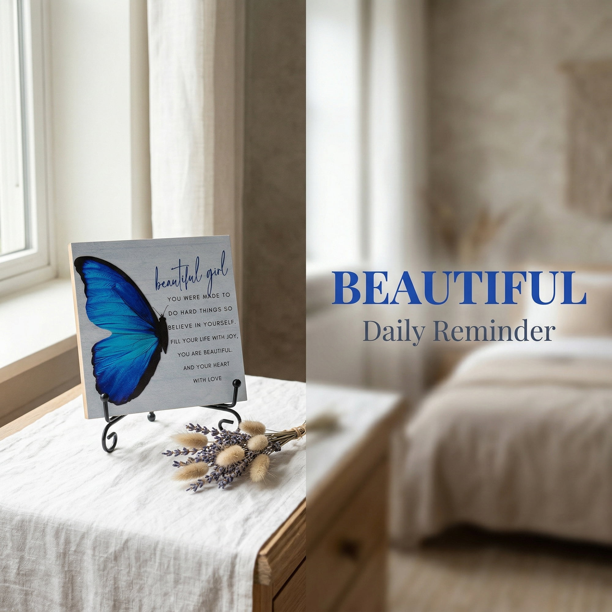 Unique Bargains Extra Stable Desk Sign Gift Square Keepsake Plaque Butterfly 3.9in