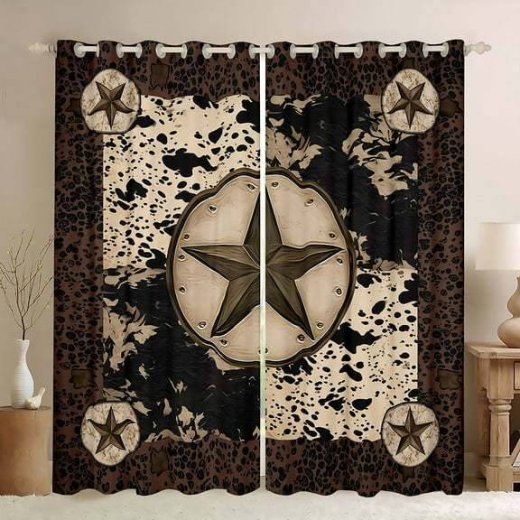 Homewish Vintage Texas Stars Black Out Curtains, Fashion Leopard Cheetah Print Curtains Pack of 2 (42x63 Each), Bohemian Rustic Bedroom Curtains, Curtains and Drapes Decor