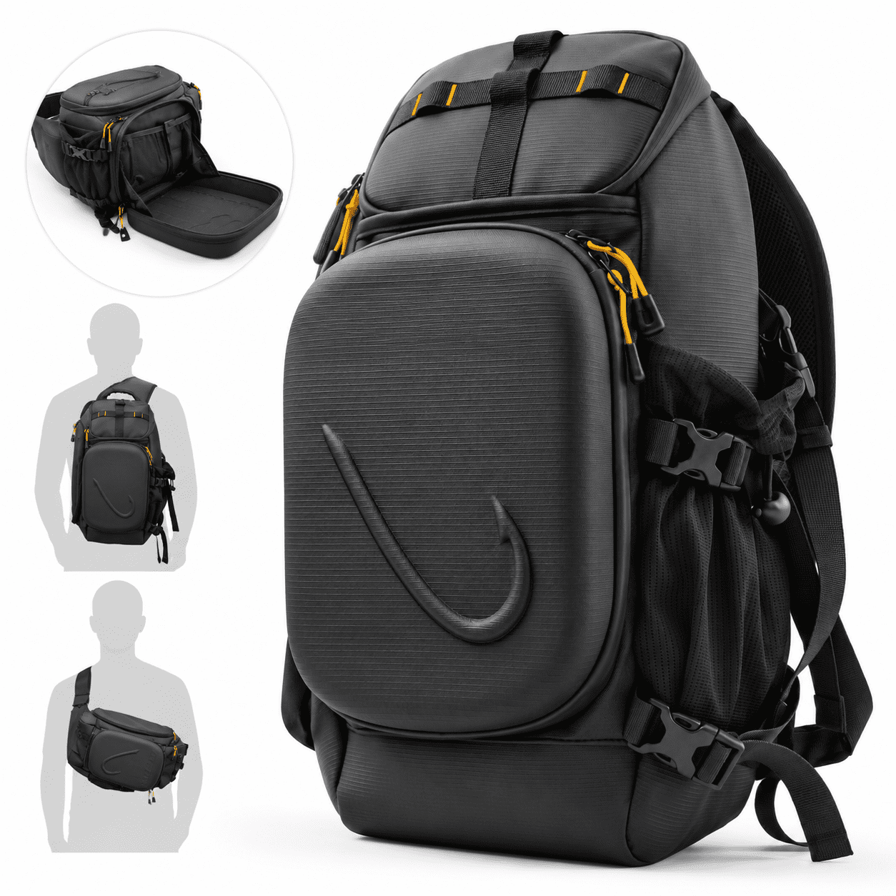 Fishing Sling Pack EVA Hardshell Convertible Crossbody Tackle Bag with Workstation
