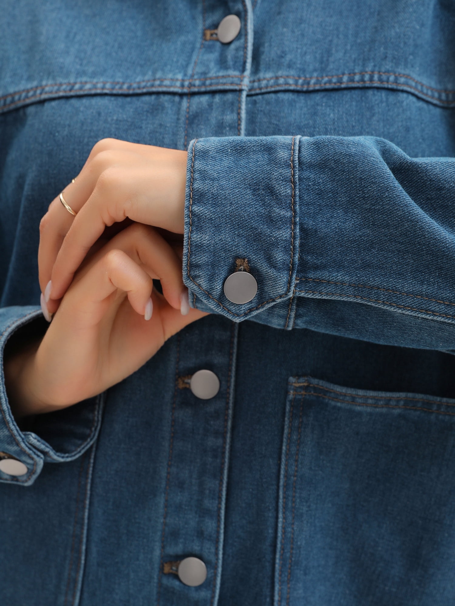 DARING DIVA Women's Long Sleeve Button Down Pockets Western Denim Jacket L Dark Blue