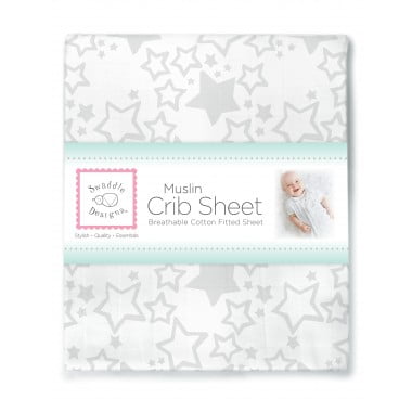 SwaddleDesigns Cotton Muslin Crib Sheet, Sterling Starshine