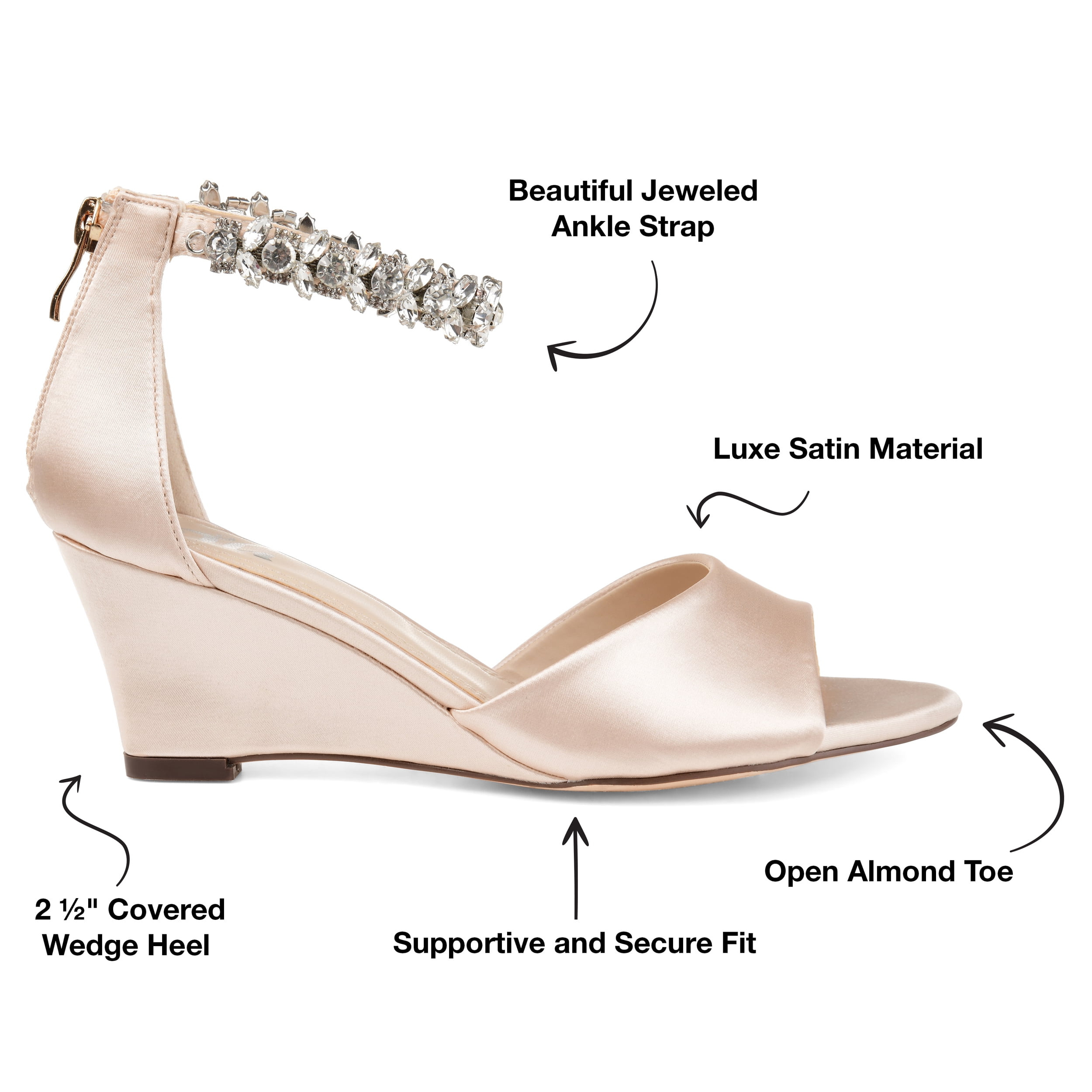 Journee Womens Connor Back Heel Zip Gemstone Ankle Strap Wedge Sandals
