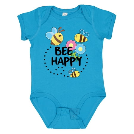 

Inktastic Bee Happy with Flowers Gift Baby Boy or Baby Girl Bodysuit