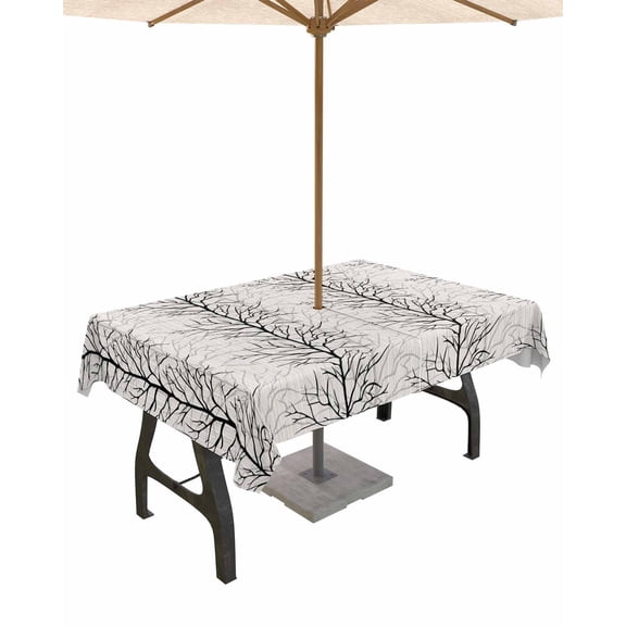 Fsddascl Black Botanical Outdoor Tablecloth - 54x80 Inch Rectangle Dining Table Cover, Farmhouse Spring Summer Branch Waterproof Outdoor Table Cloth with Umbrella Hole & Zipper for Picnic/Patio