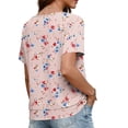thumbnail image 4 of Womens Pink Floral Print Square Neck Top Short Sleeve Stretchy Faux Two Piece Blouse Relaxed Fit S-3XL,Size S, 4 of 7