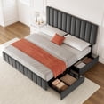 thumbnail image 4 of Garvee Queen Size Platform Bed Frame with 4 Storage Drawers, Linen Upholstered, Adjustable Upholstered Headboard, Wooden Slats Support, No Box Spring Needed, Noise-Free, Easy Assembly, Grey, 4 of 7