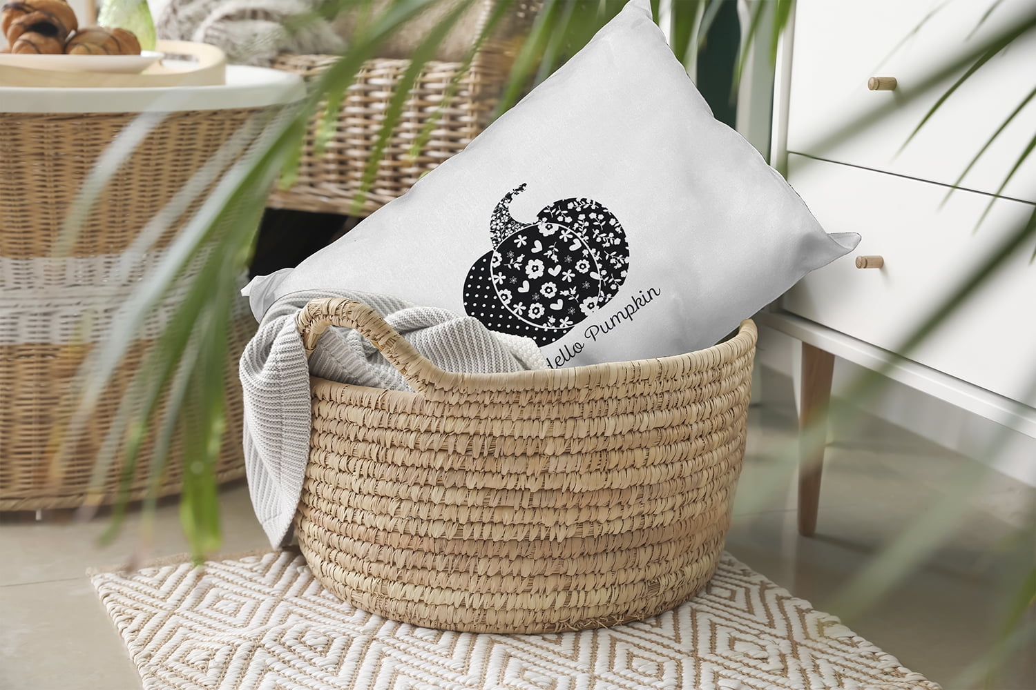 20" x 14" Simply Daisy Hello Pumpkin Polyester Indoor/Outdoor Pillow, Black Qty 1
