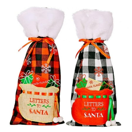 

Monfince 2pcs Christmas Red Wine Bottle Cover Lovely and Practical Festival Supply Gift Bag Decoration 36*16cm