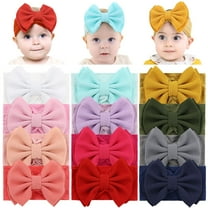 12 Pack Super Stretchy Nylon Headbands with Big Bow Hair Accessories Wide Headwraps for Baby Girls Infants Toddlers Kids