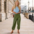 thumbnail image 2 of ZLBDYG Girls Pants Linen Summer Casual Capri Pant Drawstring Elastic High Waist Wide Leg Cropped Trouser Pockets Loose Gauze Pants, 2 of 4