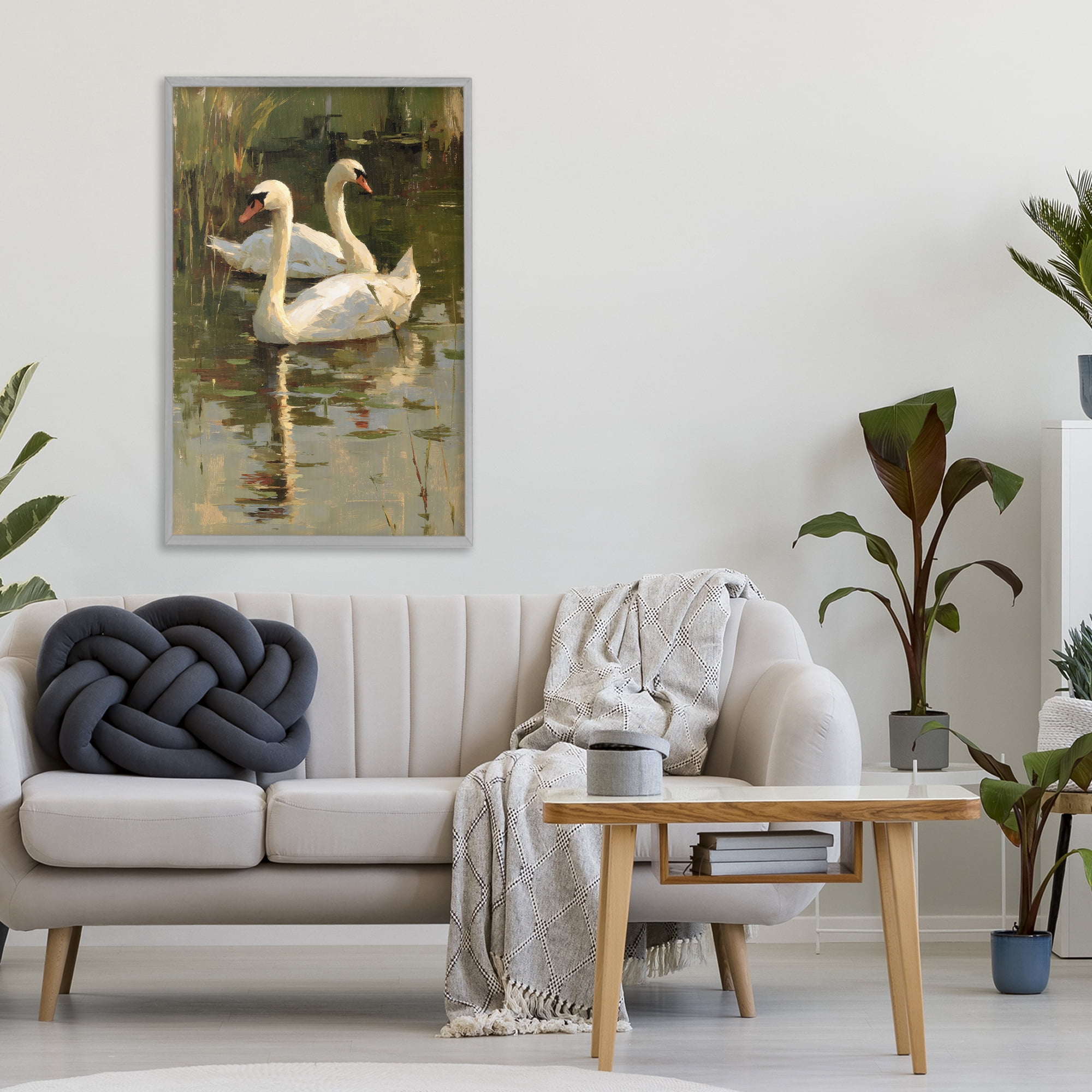 Stupell Industries Swans For A Swim Gray Framed Giclee Art, design by Petal Prints Design