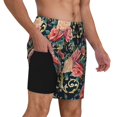 thumbnail image 3 of Goofa Rose Flowers Printed Men's Swim Trunks Board Shorts Quick Dry Mens Swimming Trunks with Compression Liner,Breathable Fit Hawaii Beach Shorts-3X-Large, 3 of 9