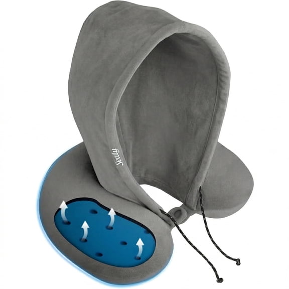 Sealy Infused Gel Memory Foam Hooded Travel Pillow, Gray