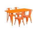 thumbnail image 2 of Flash Furniture Commercial Grade 31.5" x 63" Rectangular Orange Metal Indoor-Outdoor Table Set with 4 Stack Chairs, 2 of 2