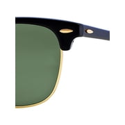 Ray-Ban Unisex Size 51 Square Clubmaster Classic Sunglasses with Case, Black on Arista/G-15 Green