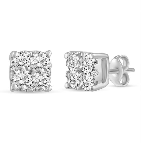 1Ct Diamond Cushion Stud Earrings Set in Sterling Silver (1.00)