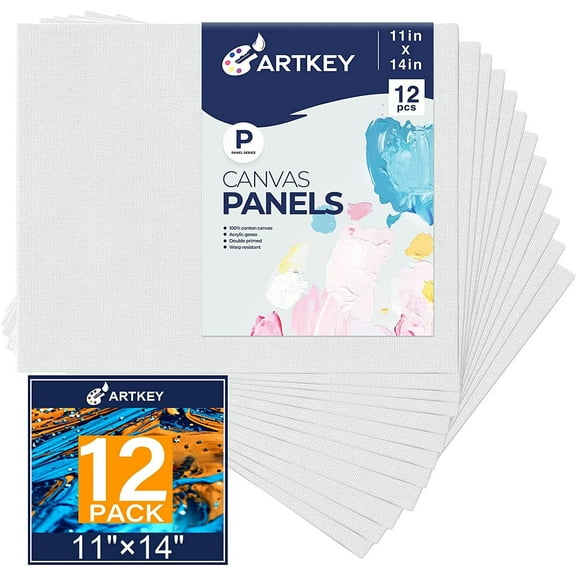 Artkey Canvas Panels, 11"x14",12 Pack, 100% Cotton Acid-Free White Canvas Boards for Painting, Gift for Adult & Kids