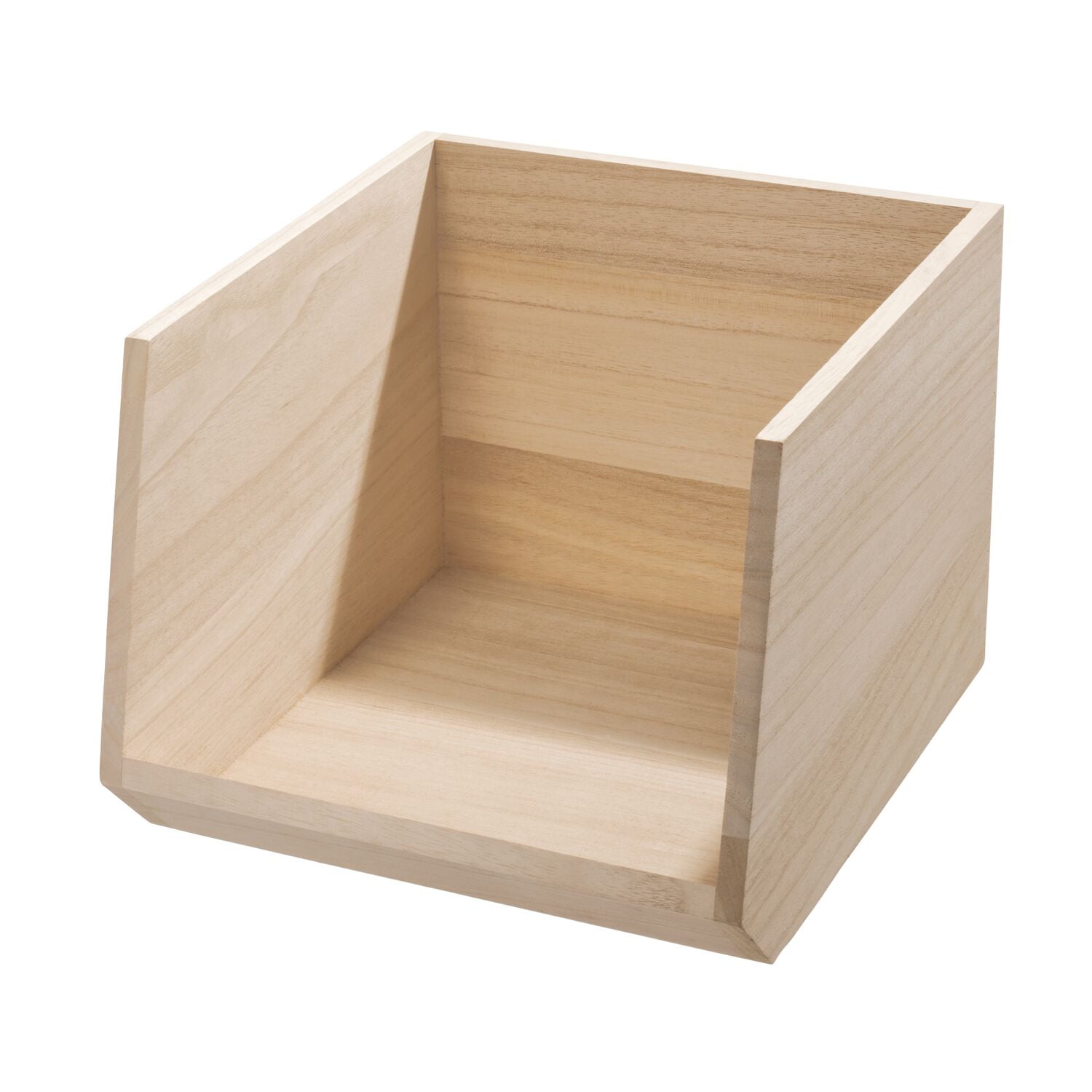 iDesign EcoWood Natural Paulownia Wood Open Front Storage Bin, 11.46" x