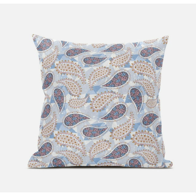 Amrita Sen CAPL359FSDS-ZP-20x20 Paisley on Abstract Suede Zippered Pillow with Insert in Pink Light Blue