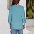thumbnail image 4 of Htigea Women 3/4 Length Sleeve T Shirts Casual Notch V Neck Tunic Tee Solid Color Button Pullover Loose Fit Tshirt Light Blue,2XL, 4 of 6