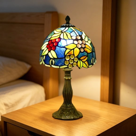 Tiffany Style Table Lamp,14.5" High Blossoming Antique Stained Glass Lamp for Bedside Living Room Office Decor Home Included LED Bulb