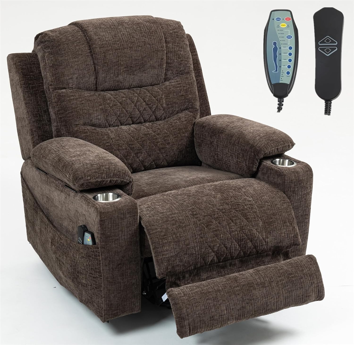 Lift Chair with Heat and Massage, Zero Gravity Lay Flat Recliner with Cup Holders & Adjustable Seat for Adults Living Room Lounge Recliners on Clearance