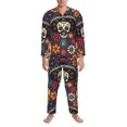 thumbnail image 4 of Kll Skulls And Flowers Sleepwear Mens Flannel Pajamas,Long Cotton Pj Set, 4 of 9