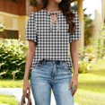 thumbnail image 5 of CIENVNSTG Plaid Tops for Women V Neck Short Sleeve Loose Tops Summer Casual Plaid Printed Tunic Shirts Daily Work Blouses Business Top Clear L, 5 of 6