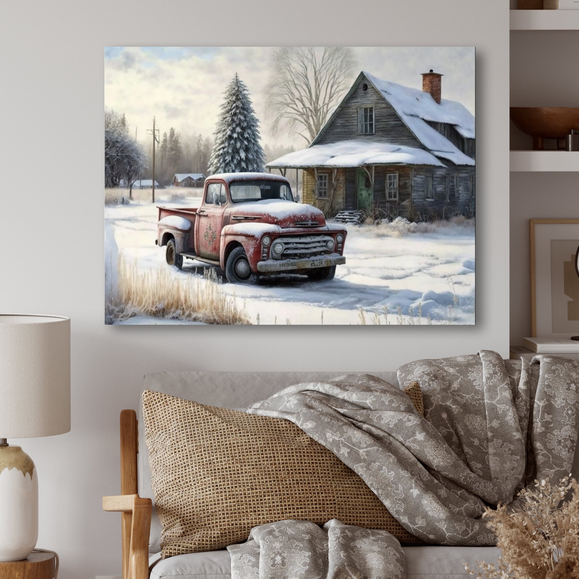 Designart Red Truck By Farmhouse Canvas Wall Art