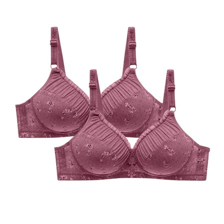 2PC Womens Push Up Bras Floral Embroidery Wireless Seamless Full Coverage Push Up Soft Everyday Yoga Workout Sport Bra White 1 40 B